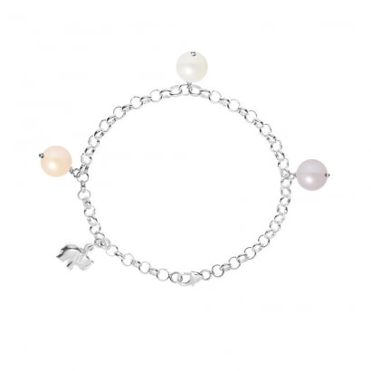 White Peach and Lavender Freshwater Pearl Elephant Bracelet and Silver 925
