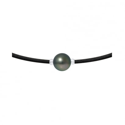 Tahitian Pearl Necklace and Neoprene and 925 Sterling Silver