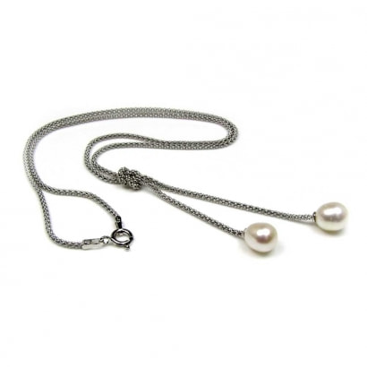 White Freshwater Double Pearls Necklace and 925/1000 Silver 