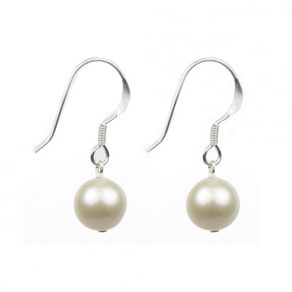 White Freshwater Pearls Hooks Earrings and Silver Mounting