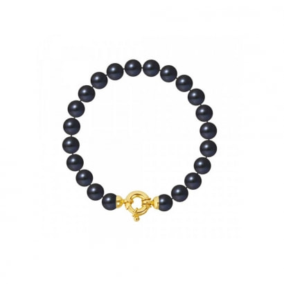 Bracelet Perles de culture Noires 8-9 mm et Fermoir Or jaune 750/1000
