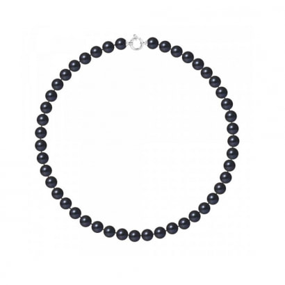 Collier Perles de culture Noires 9-10 mm et Fermoir Or Blanc 750/1000