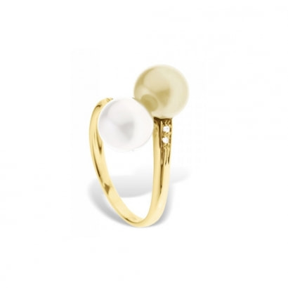 White and Gold Freshwater Pearl, Diamonds Ring and Yellow Gold 375/1000