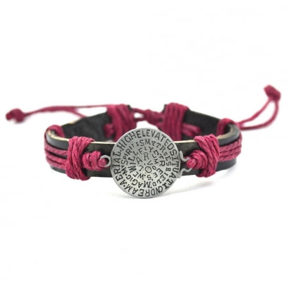 Brown Leather, Red Cordon and Stainless Message Man Bracelet 