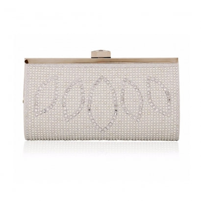 Handbag - Evening Silver Pouch and White Crystal