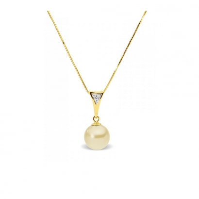Collar Colgante Perla Cultura dorada, Diamantes y oro amarillo 375/1000