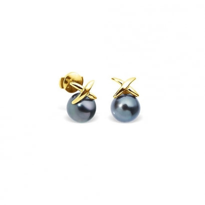 Black Tahitian Pearls Earrings and yellow gold 750/1000 1,9 gr
