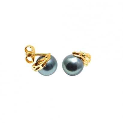 Black Tahitian Pearls Earrings and yellow gold 750/1000 2,1 gr