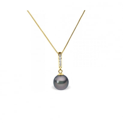 Black Freshwater Pearl and Diamonds Pendant and Yellow Gold 375/1000