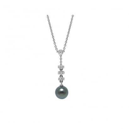Black Tahitian Pearl, Diamonds and White Gold 750/1000 Necklace 