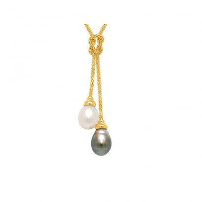 Collier en Or jaune 750/1000 et Perle de Culture Blanche et Perle de Tahiti