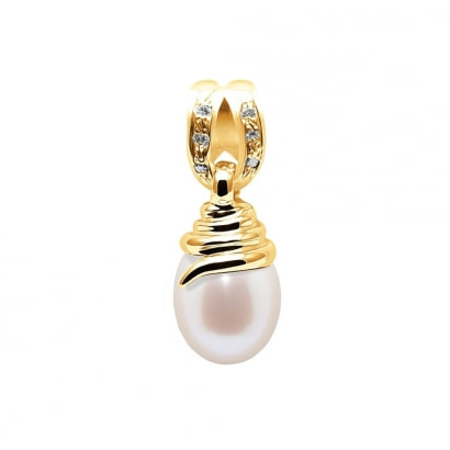 Colgante Perla de Cultura Blanca, Diamante y Oro amarillo 750/1000