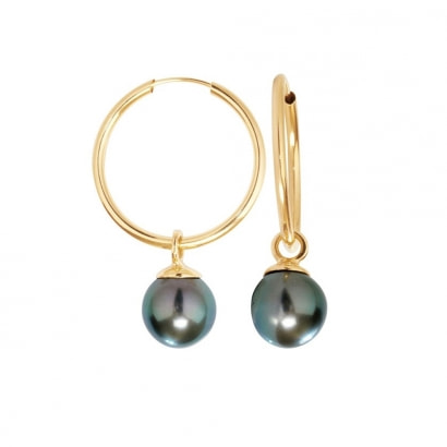 Black Tahiti Pearls Hoop Earrings and Yellow Gold 750/1000