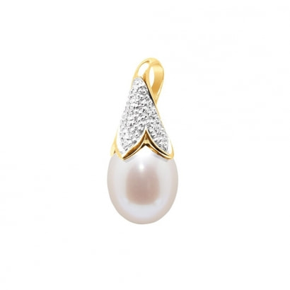 Colgante Perla de Cultura Blanca, Diamante y Oro amarillo 750/1000
