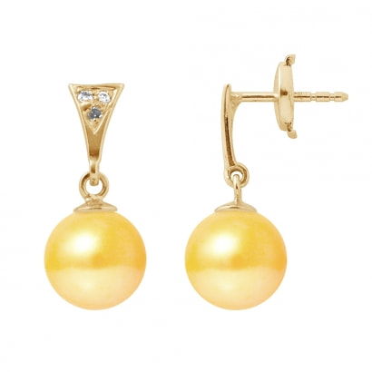 Ohrringe Golden Süßwasser-Zuchtperle , Diamant-und Gelbgold 750/1000