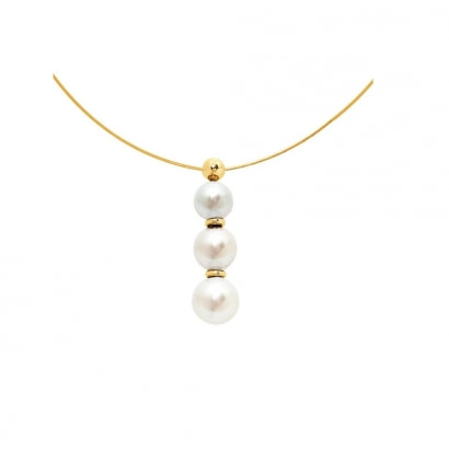 Collar Cable Amarillo Oro 750/1000 y 3 Perlas de Tahiti Culturas Blancas