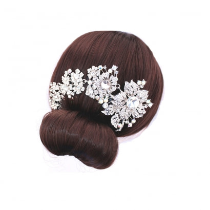 White Crystal Flower Combs Hair Wedding Accessory B
