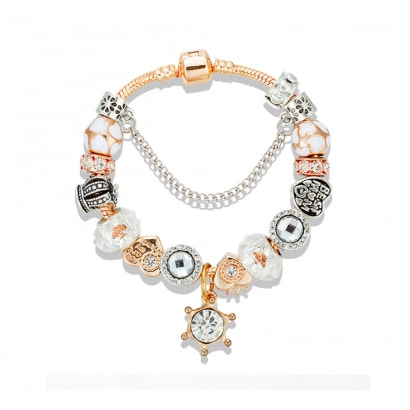 Bracelet Charm's Coeurs en Acier Inoxydable plaqué or jaune et Beads