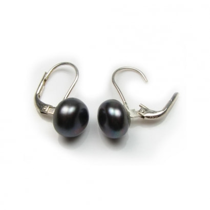 Black Freshwater Pearls Earrings and Silver Mounting