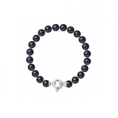 Bracelet Perles de culture Noires 8-9 mm et Fermoir Or Blanc 750/1000