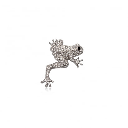 White Crystal Frog Brooch and Rhodium plated