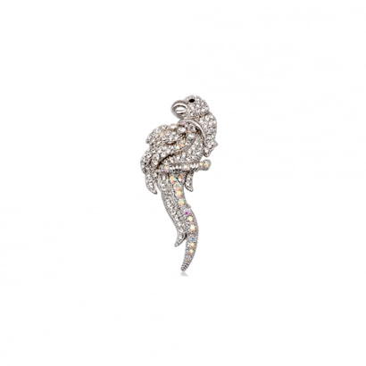 White Crystal Parrot Brooch and Rhodium plated