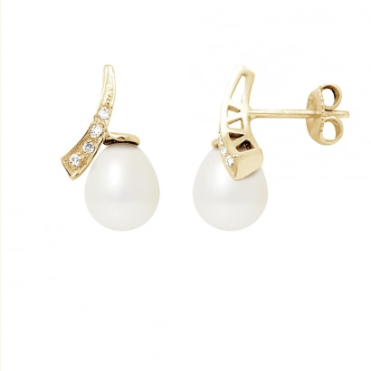 White Freshwater Pearls, Diamonds Earrings and yellow gold 750/1000
