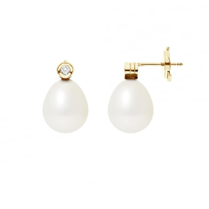 White Freshwater Pearls, Diamonds Earrings and yellow gold 750/1000