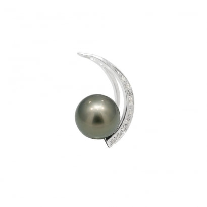 Black Tahitian Pearl, Diamonds Pendant and Sterling Silver 925/1000