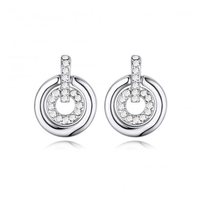  Rhodium Plated Circle Earrings and Cubic Zirconia White