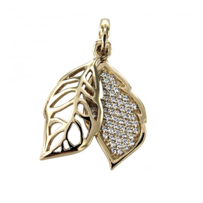 White Swarovski Crystal Elements and 925 Silver and Gold leaf Pendant