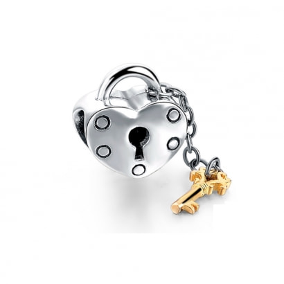 925 silver Heart gold key Charms Beads
