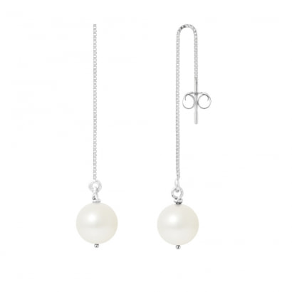 White Cultured Pearls and 925 Silver Dangling Earrings