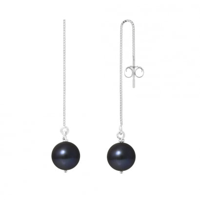 Black Cultured Pearls and 925 Silver Dangling Earrings