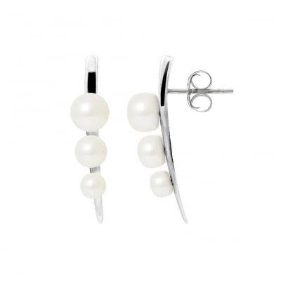 3 White Cultured Pearls and 925 Silver Earrings