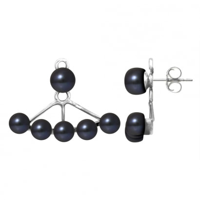 6 Black Cultured Pearls and 925 Silver Earrings