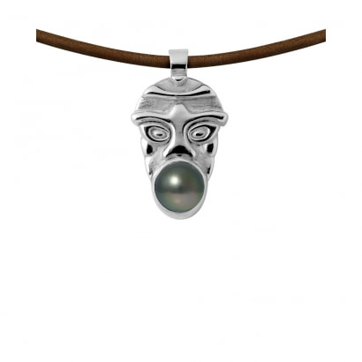 Tahitian Pearl Tribal Leather Man Necklace and 925 Sterling Silver