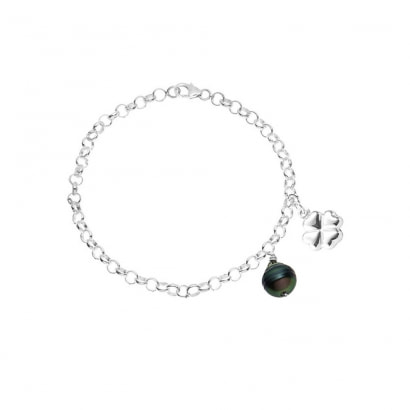 Bracelet Perle de Tahiti et Trefle Argent 925/1000