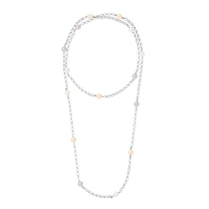 Long Collier 100 cm en Argent 925 et Perles de culture Multicolores