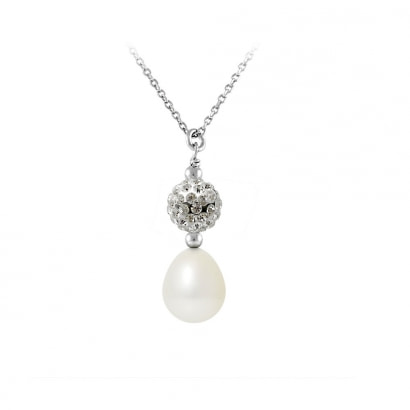 Necklace and Pendant White freshwater pearl, crystal and 925 Silver
