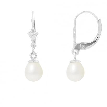 White Freshwater Pearl Dangling Earrings and White gold 375/1000