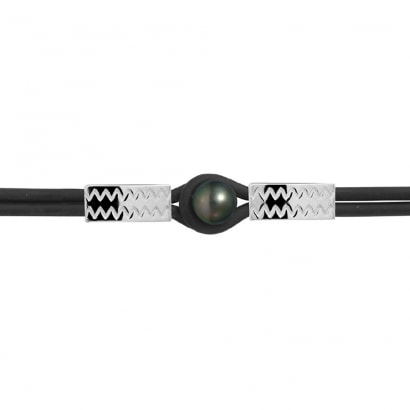 Tahitian Pearl, Neoprene Bracelet and 925 Sterling Silver
