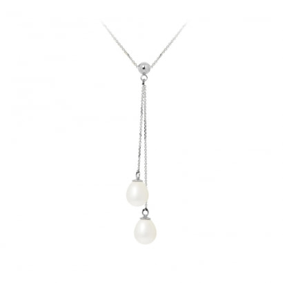 2 White Freshwater Pearls and 925 Silver Necklace