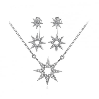 Halskette und Ohrringe Stern,  Weissen Kristall Swarovski Elements