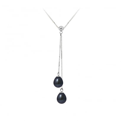 2 Black Freshwater Pearls and 925 Silver Necklace