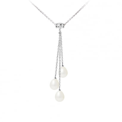 3 White Freshwater Pearls and 925 Silver Necklace