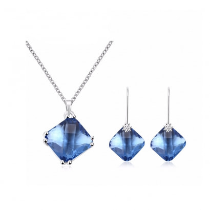 Anhänger und Ohrringe in Rhodinierte in blauen Kristall Swarovski Elements