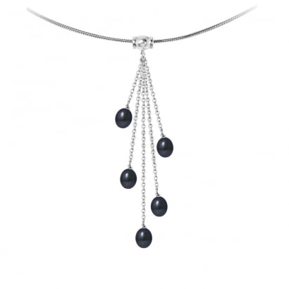 5 Black Freshwater Pearls and 925 Silver Necklace