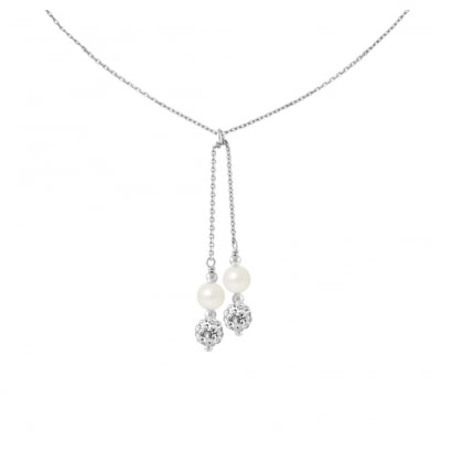 2 White Freshwater and Crystal Pearls and 925 Silver Necklace