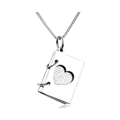 Men Pendant Book and Heart Pendant in Stainless Steel